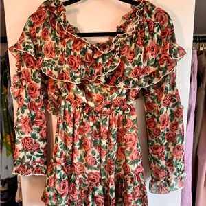 Floral Ruffle Dress with Red Roses